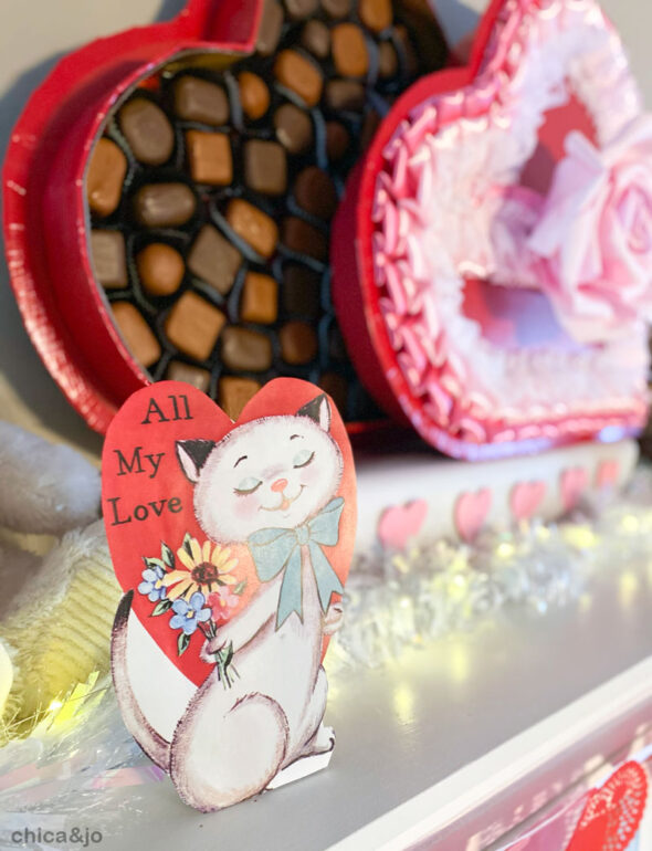 Vintage Valentine's Day decor with oversized candy