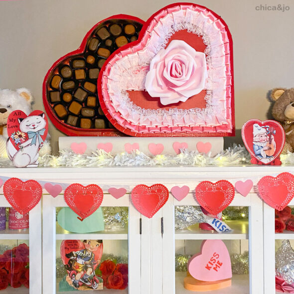 Vintage Valentine's Day decor with oversized candy