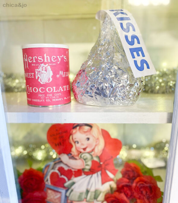 Vintage Valentine's Day decor with oversized candy