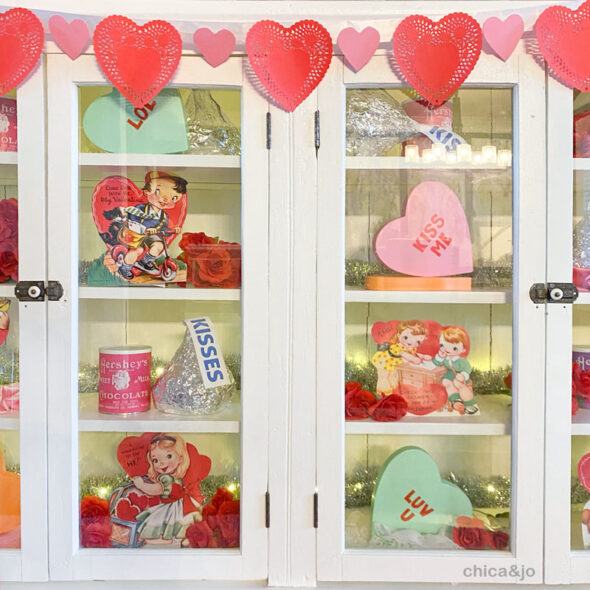 Vintage Valentine's Day decor with oversized candy