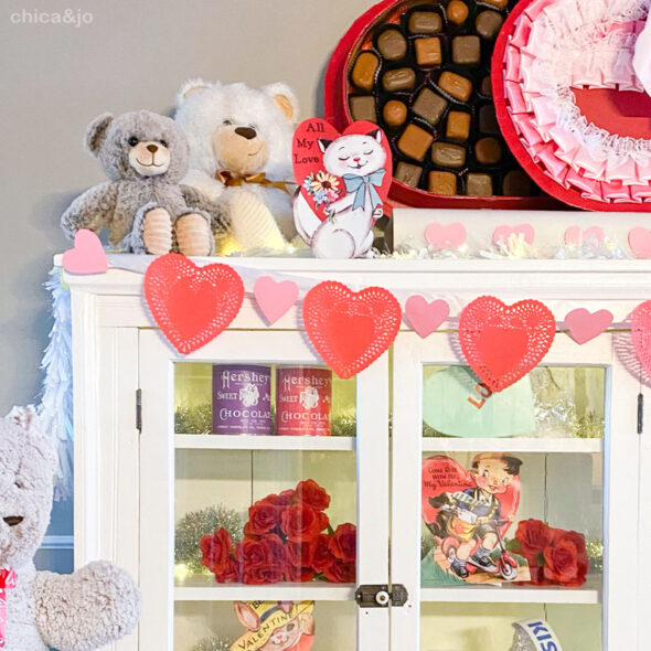 Vintage Valentine's Day decor with oversized candy