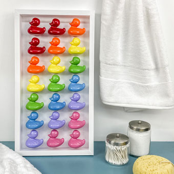 Rainbow Kid's Bathroom Art from Painted Toy Ducks