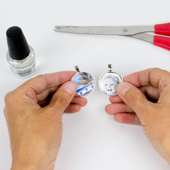 Faux resin pendants with clear nail polish