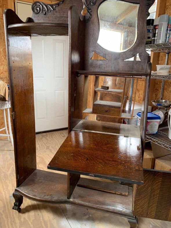 Transform a dated secretary desk into an entryway cabinet