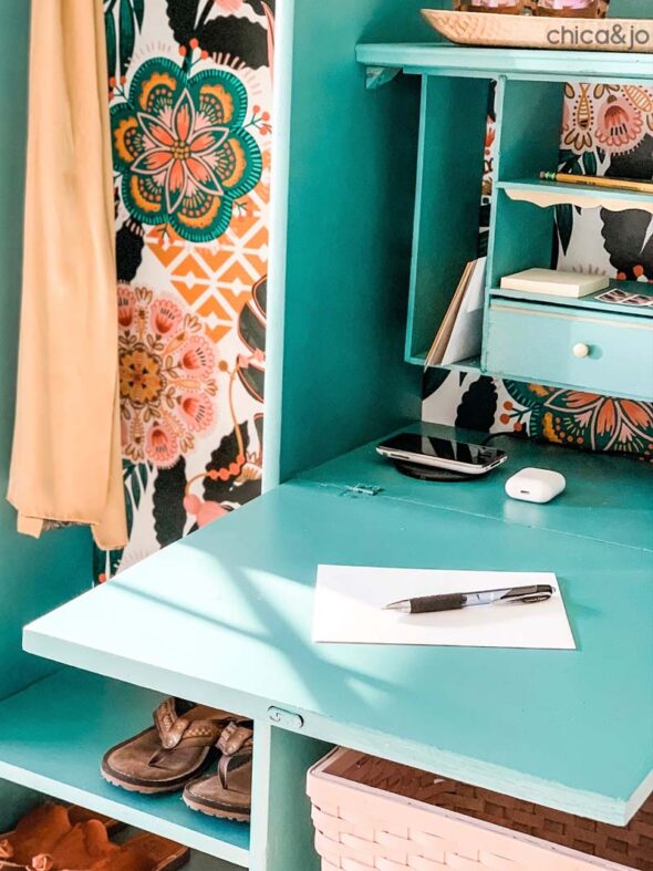 Transform a dated secretary desk into an entryway cabinet