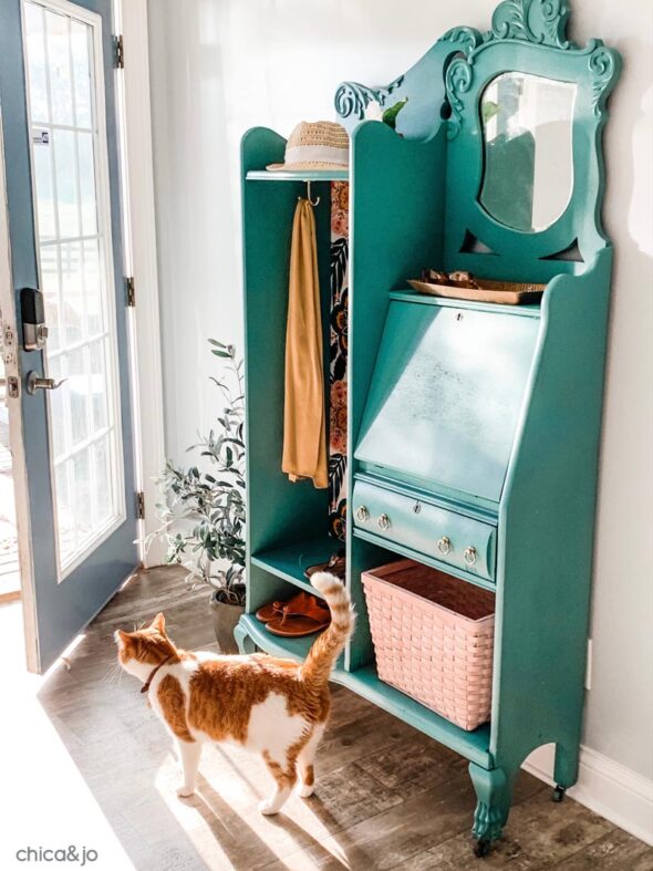 Transform a dated secretary desk into an entryway cabinet