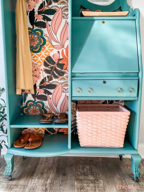 Transform a dated secretary desk into an entryway cabinet