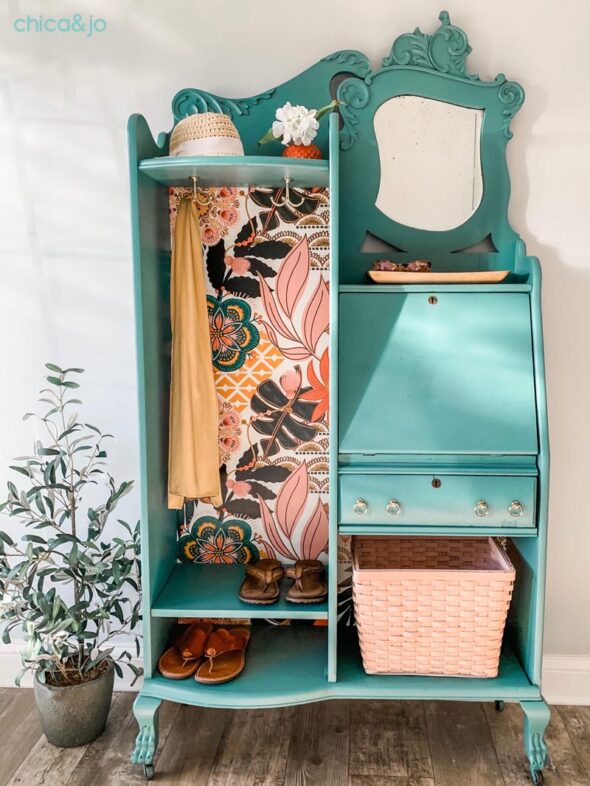 Transform a dated secretary desk into an entryway cabinet