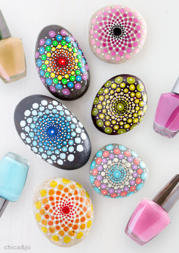 How to paint Mandala rocks with nail polish