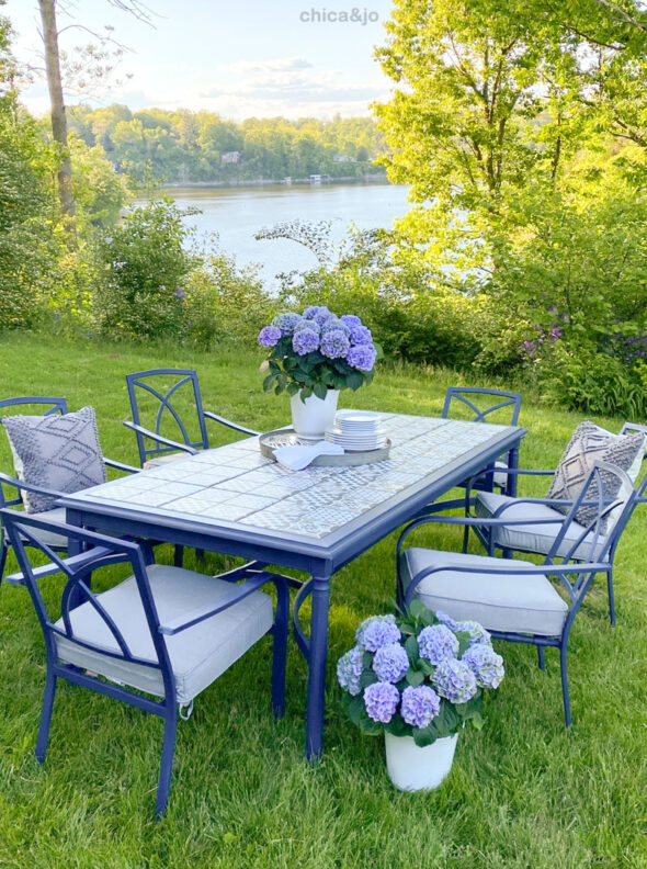 Tile top patio table makeover