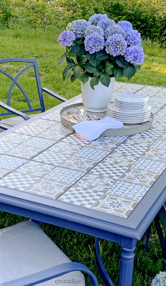 Tile top patio table makeover