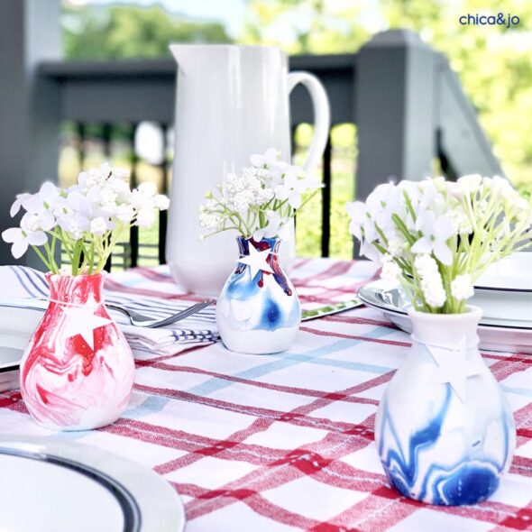 July 4th patriotic mini vases made with nail polish