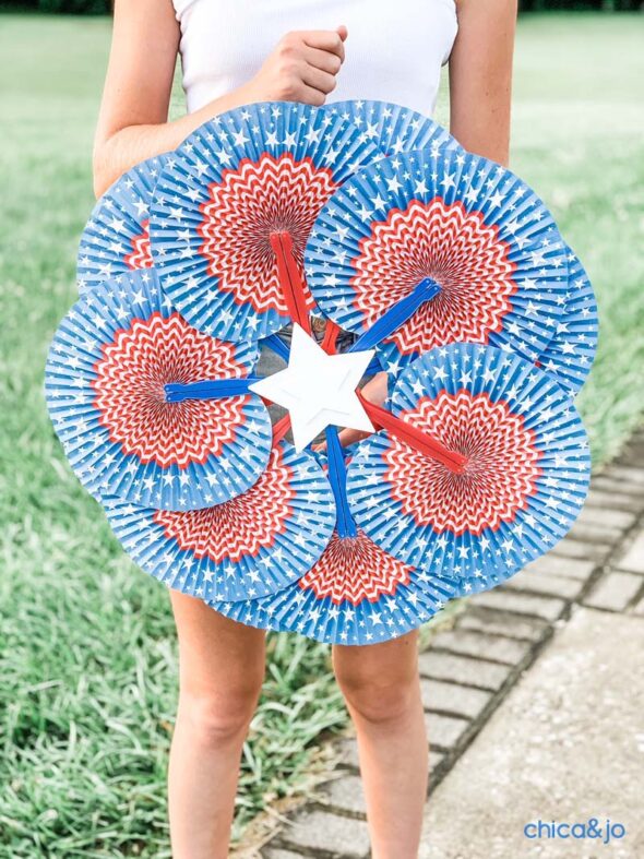 Fourth of July paper fan wreath