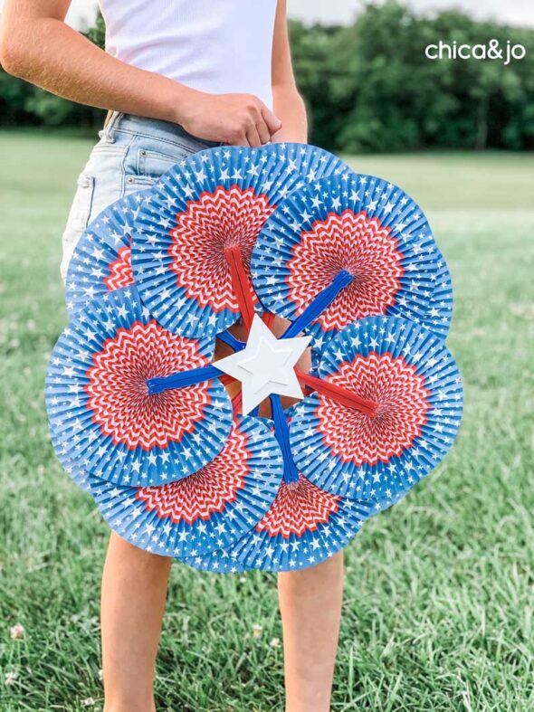 Fourth of July paper fan wreath