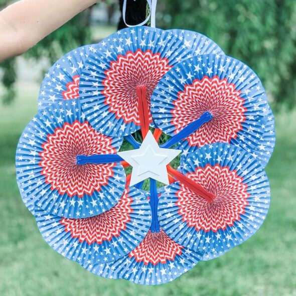 Fourth of July Paper Fan Wreath