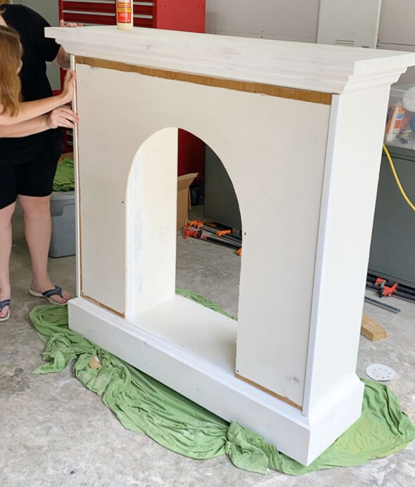 DIY faux fireplace made from an upcycled hutch