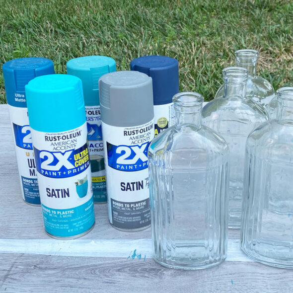 Spray painted glass bottles for a faux ceramic look