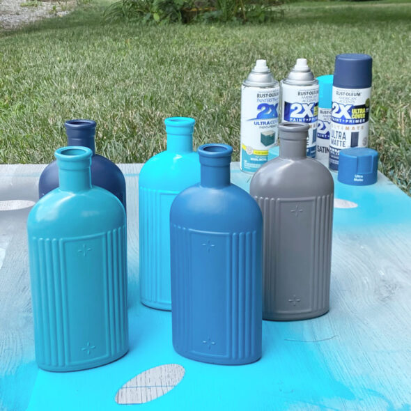 Spray painted glass bottles for a faux ceramic look