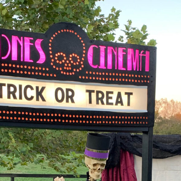 Halloween skeleton themed movie theater