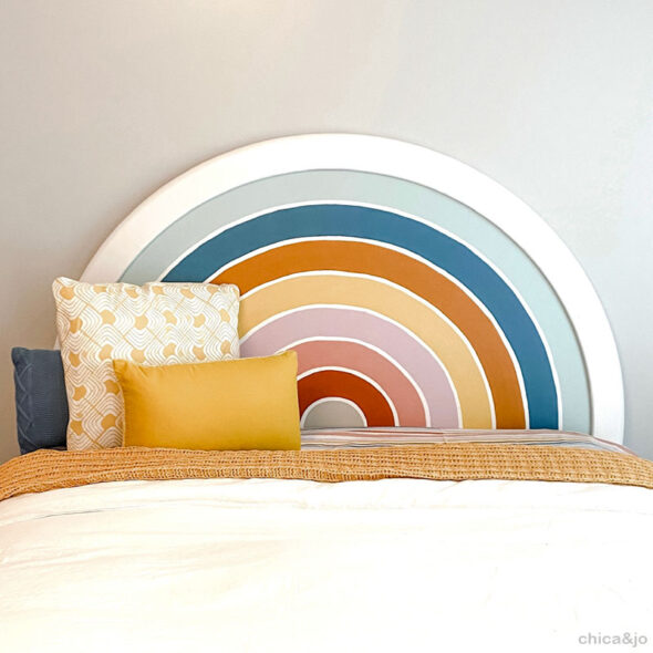 Retro Rainbow Painted Headboard Perfect for a Boho Aesthetic