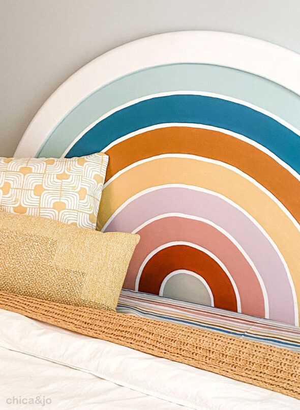 Retro rainbow painted headboard