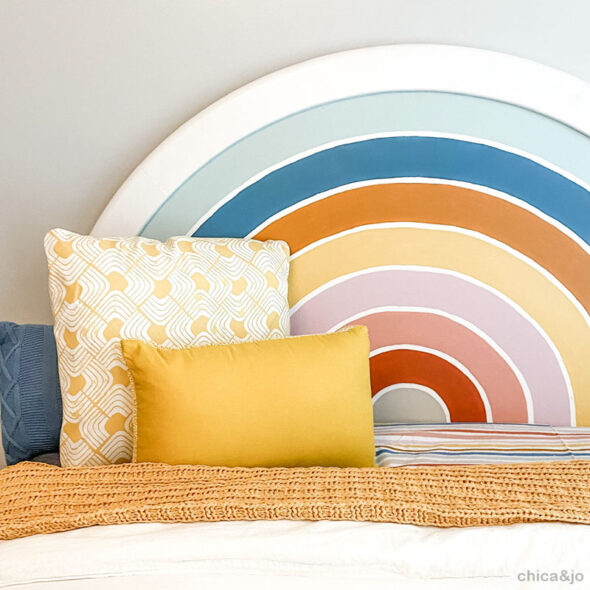 Retro rainbow painted headboard