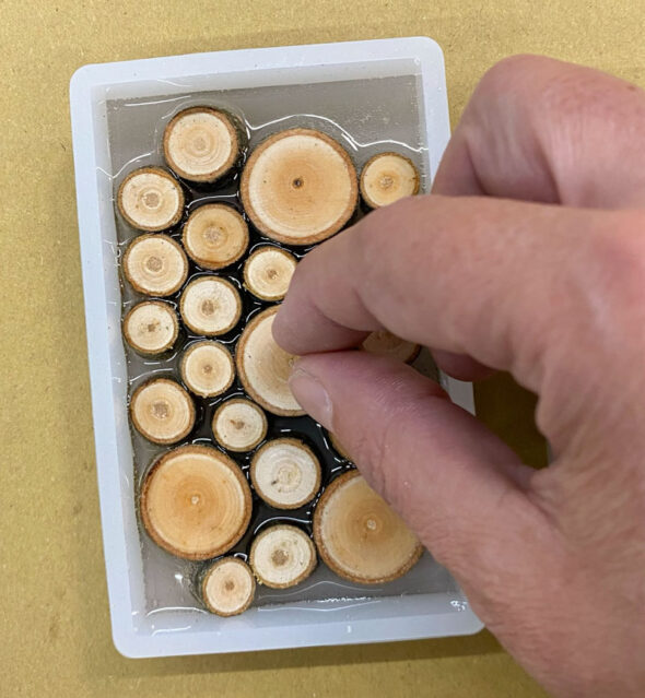 Christmas trees made from resin and wood slices