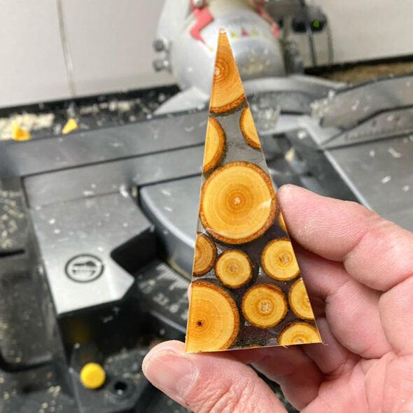 Christmas trees made from resin and wood slices