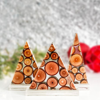 Christmas Trees Made from Resin and Wood Slices