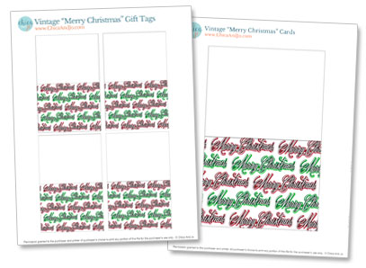 Printable Christmas cards and tags from vintage cake picks