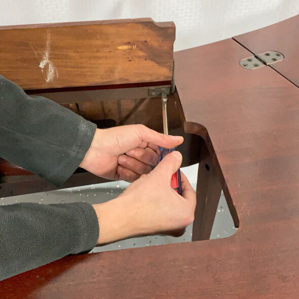 DIY bar cart from a vintage sewing machine cabinet