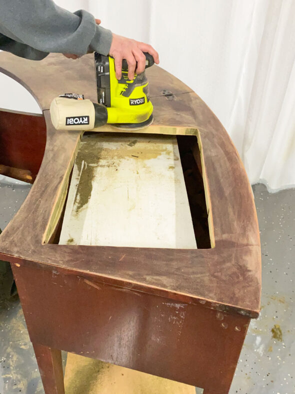 DIY bar cart from a vintage sewing machine cabinet