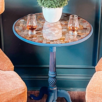 Resin Topped Side Table with Embedded Coins