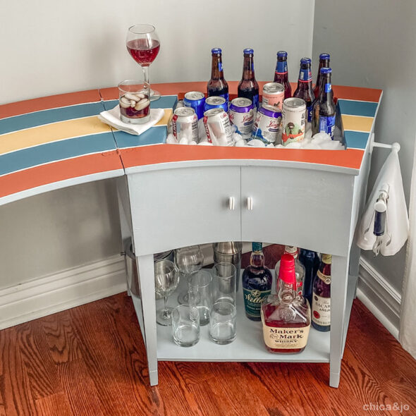 DIY Bar Cart from a Vintage Sewing Machine Cabinet