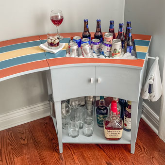 DIY Bar Cart from a Vintage Sewing Machine Cabinet