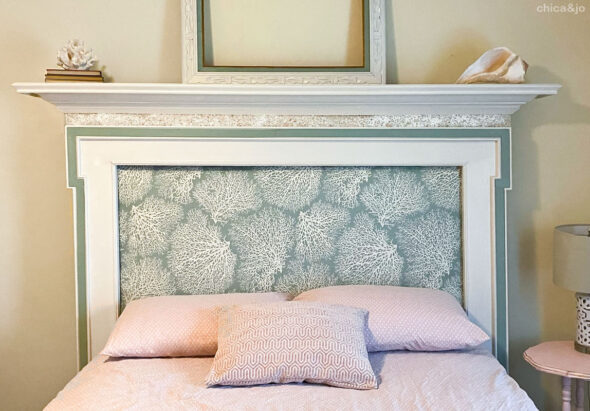 Turn a fireplace mantel into a headboard for coastal beach decor