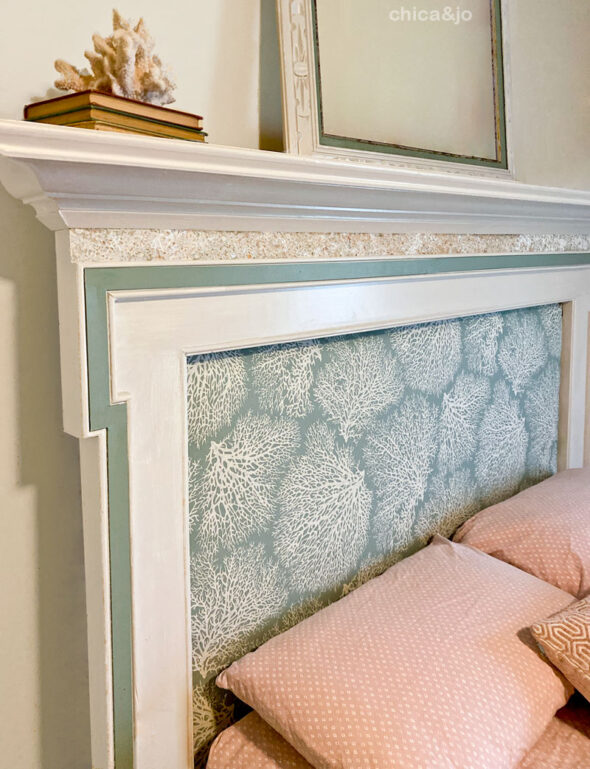 Turn a fireplace mantel into a headboard for coastal beach decor