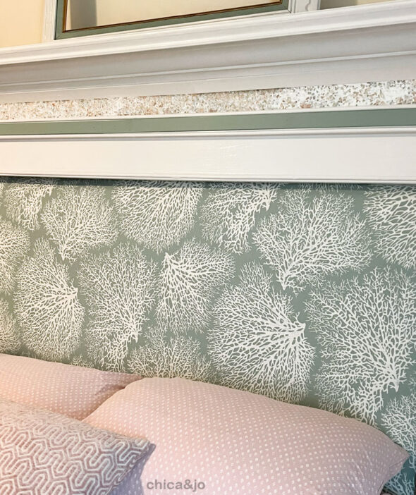 Turn a fireplace mantel into a headboard for coastal beach decor