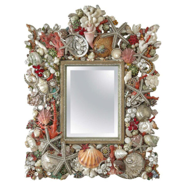 DIY designer bejeweled modern painted seashell mirror