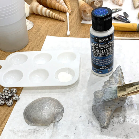 DIY designer bejeweled modern painted seashell mirror