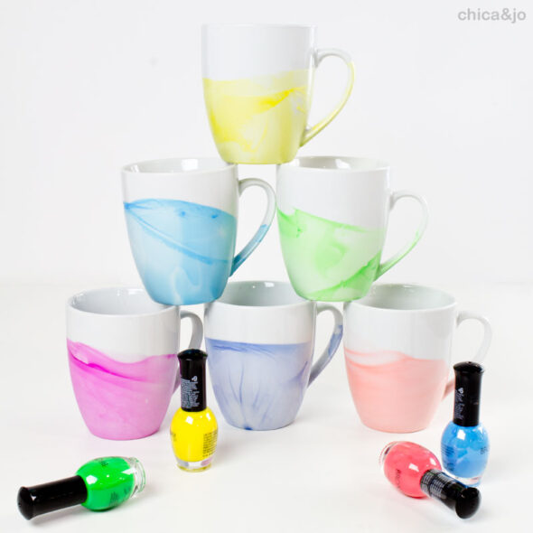 DIY Mother's Day gifts - nail polish marbled mugs