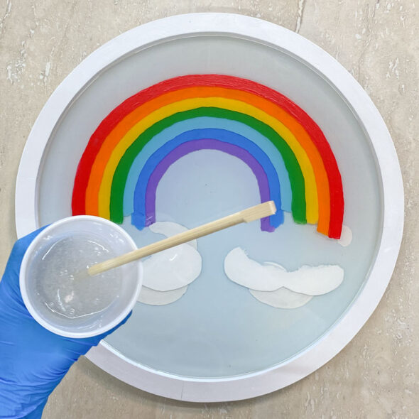 Painted rainbow layered resin art