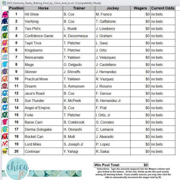 Kentucky Derby Betting Pool Spreadsheet 2023 Chica And Jo Kentucky Derby Betting Pool Spreadsheet 2023 Chica And Jo