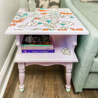 Floral Nightstand Makeover with Wallpaper