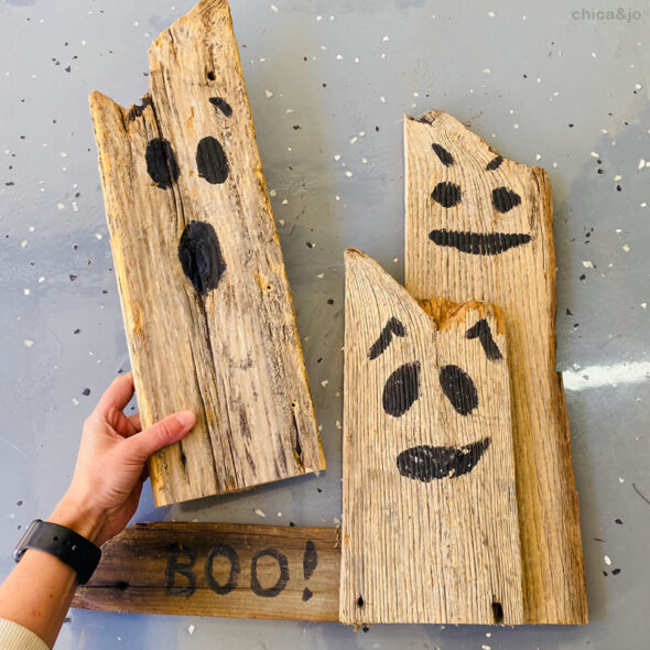 DIY barn wood ghosts rustic Halloween porch decor