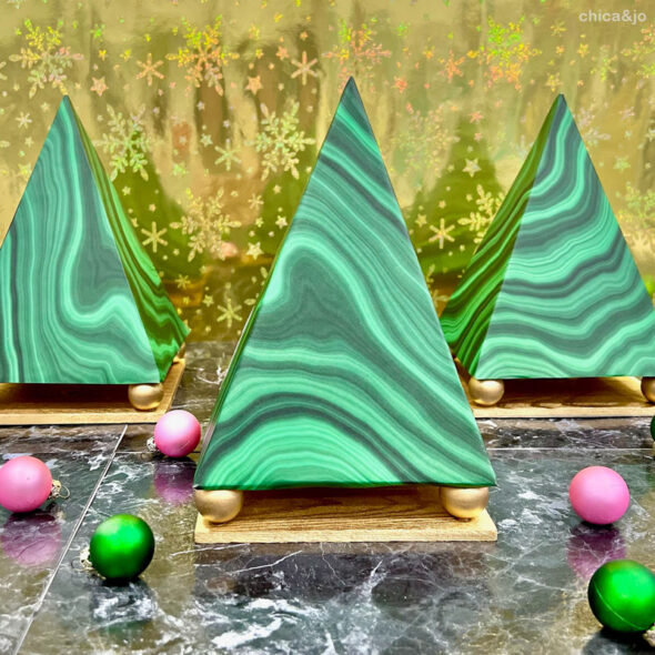 Unique Christmas tree ideas - faux malachite pyramids
