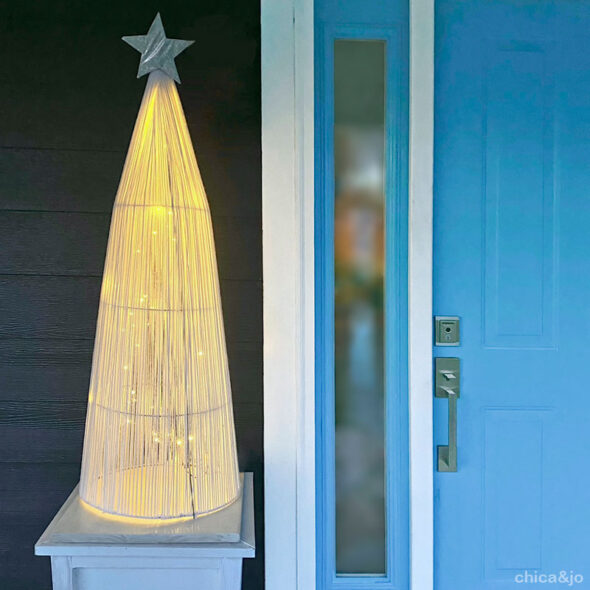 Tomato Cage Christmas Trees with String and Lights