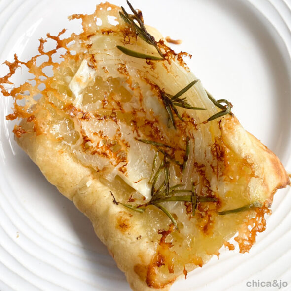 upside down puff pastry recipe - onion brie rosemary