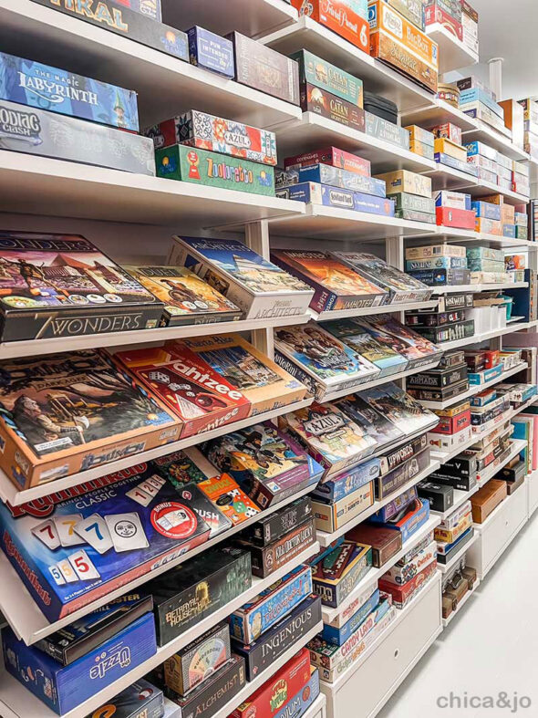 board game storage ideas - ikea elvarli shelves for displaying games
