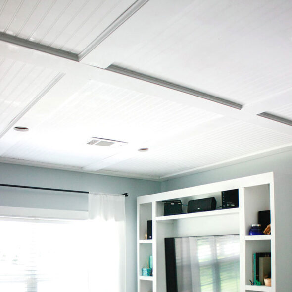 diy ideas for using wood trim in your home - faux coffered ceiling